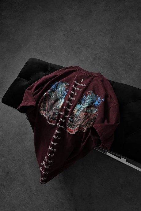Men's Burgundy Viper Sand Washed T-Shirt