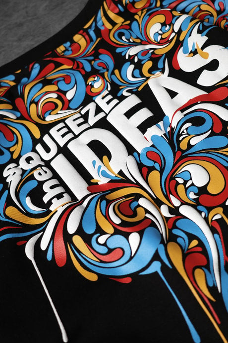 Men's Black Ideas Neck Print T-Shirt