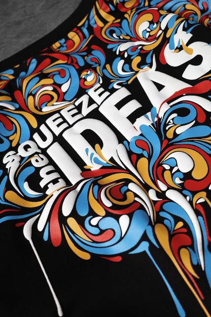 Men's Black Ideas Neck Print T-Shirt