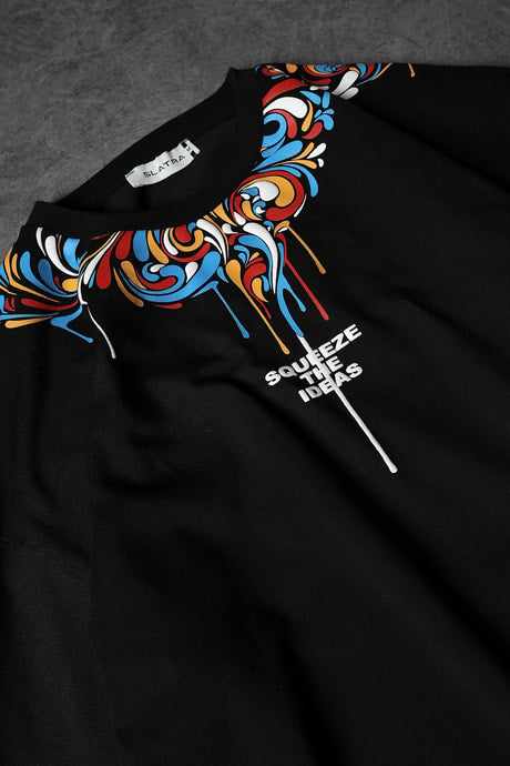 Men's Black Ideas Neck Print T-Shirt