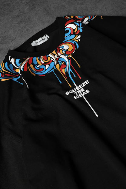 Men's Black Ideas Neck Print T-Shirt