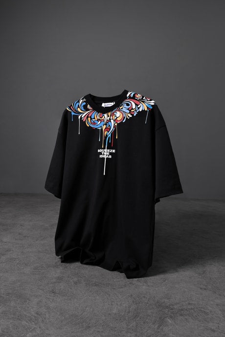 Men's Black Ideas Neck Print T-Shirt