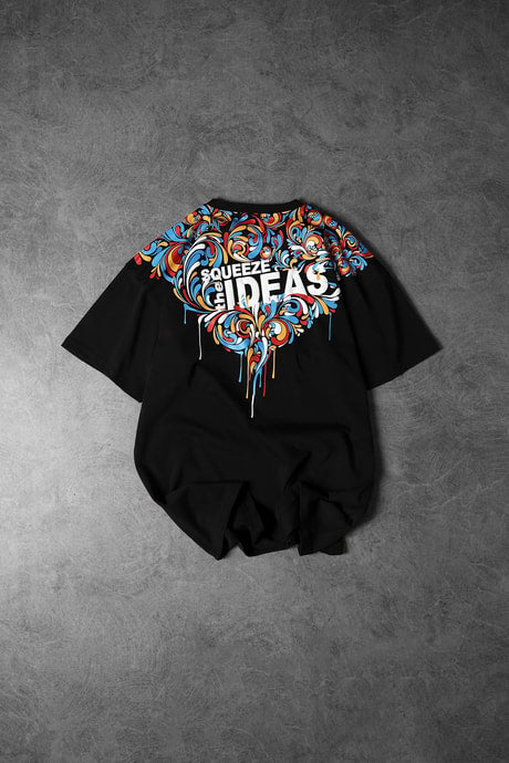 Men's Black Ideas Neck Print T-Shirt