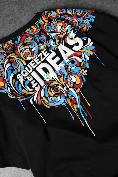 Men's Black Ideas Neck Print T-Shirt